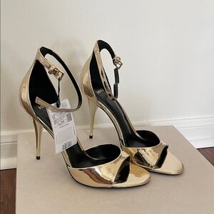 Mango Metallic Gold Heels